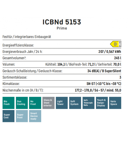 LIEBHERR利勃海尔 ICBNd 5153 无霜 生物养鲜嵌入式冰箱冰柜